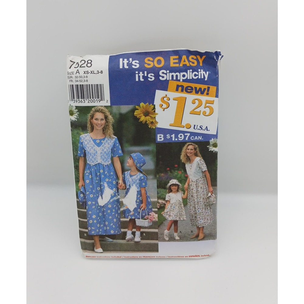 Simplicity Sewing Pattern 7528 Size A XS-XL Girl 3-8 Dress & Hat Vest 90s Y2K
